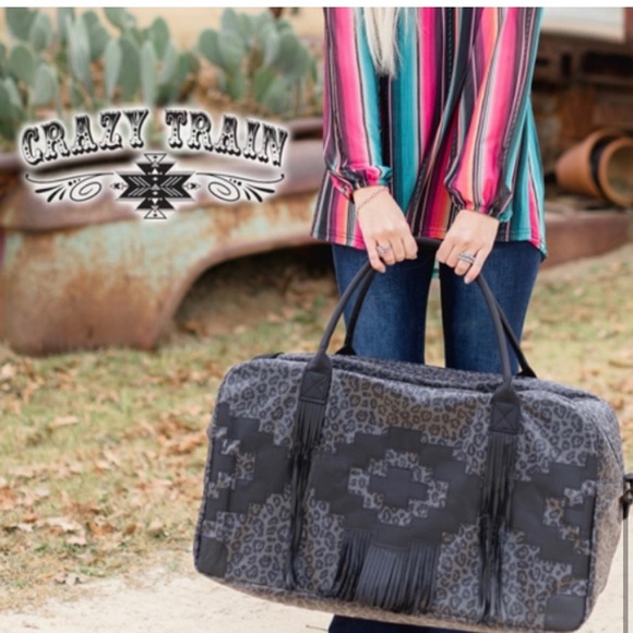 Crazy Train Duffle Bag - BLACK LEOPARD FRINGE - Picture 4 of 5